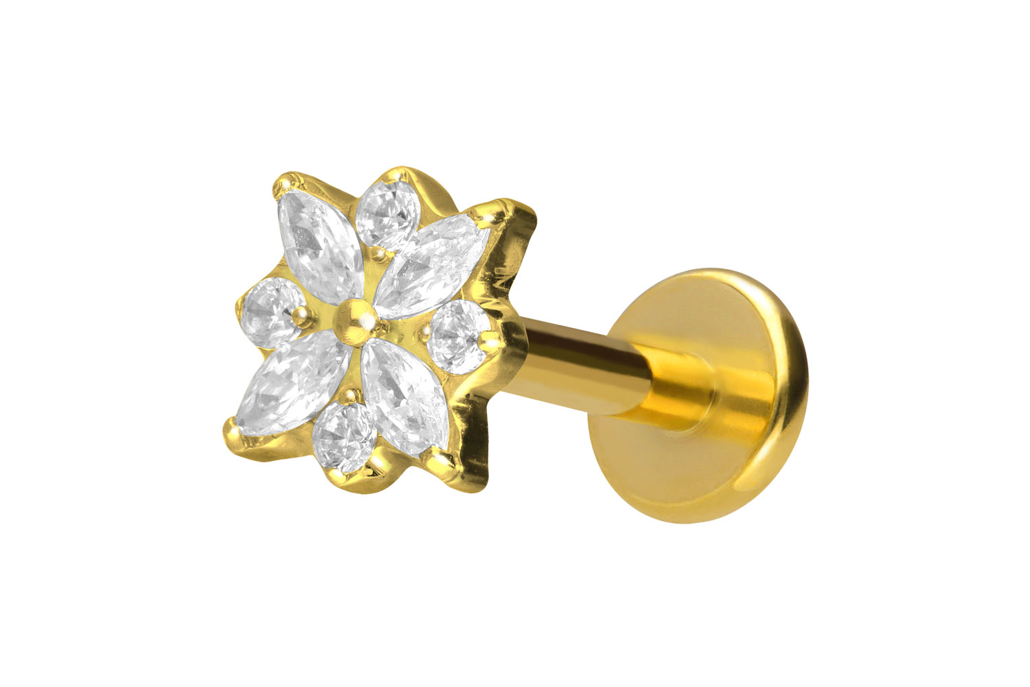 Titan Labret Piercing mit Push Fit KRISTALLBLUME